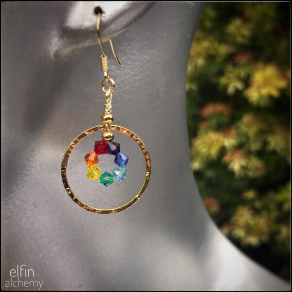 beautiful rainbow chakra coloured earrings by elfin alchemy
