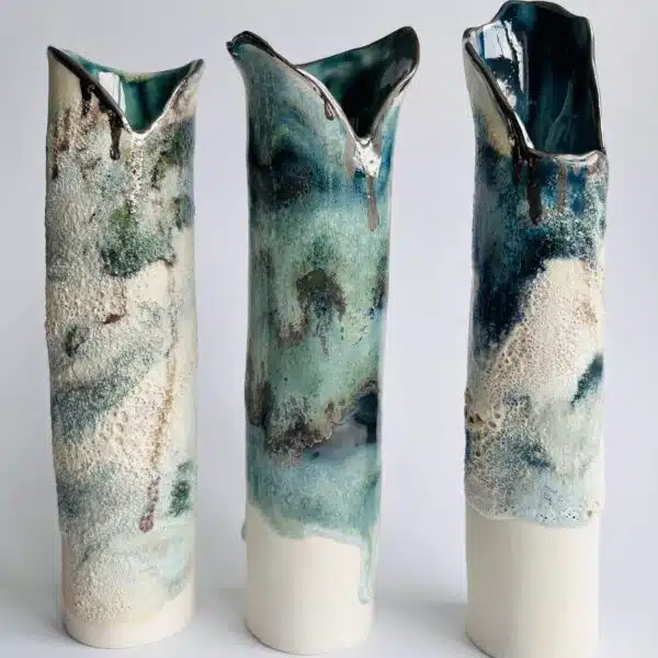 textured wrap vases with glazes by Nicola Briggs Ceramics & Art