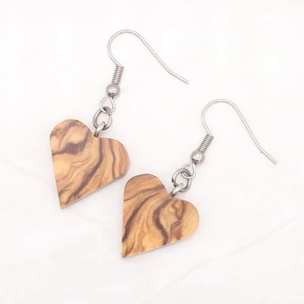 Woodcraft by Owen - Olivewood heart earrings