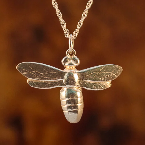 Rooks & Roses handmade silver worker bee pendant on silver chain.