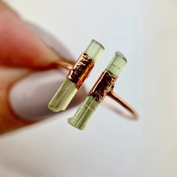 Lyon and Feather, Double Green Tourmaline Ring