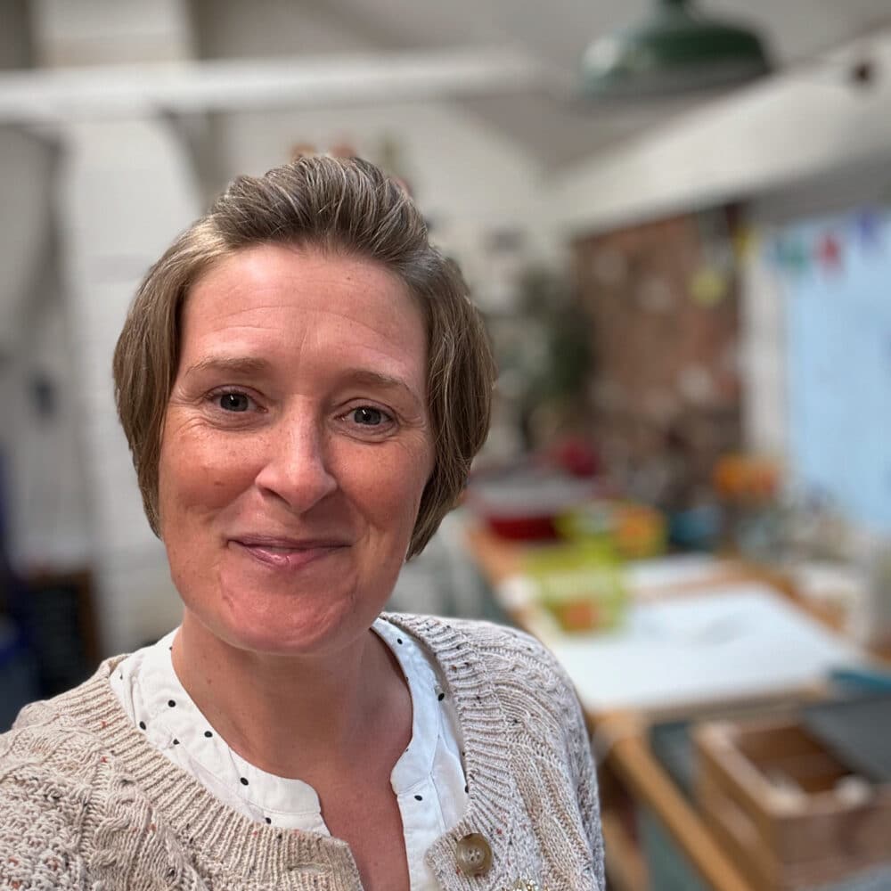 Studio portrait of Sarah Myatt in her studio in Leek, Staffordshire.