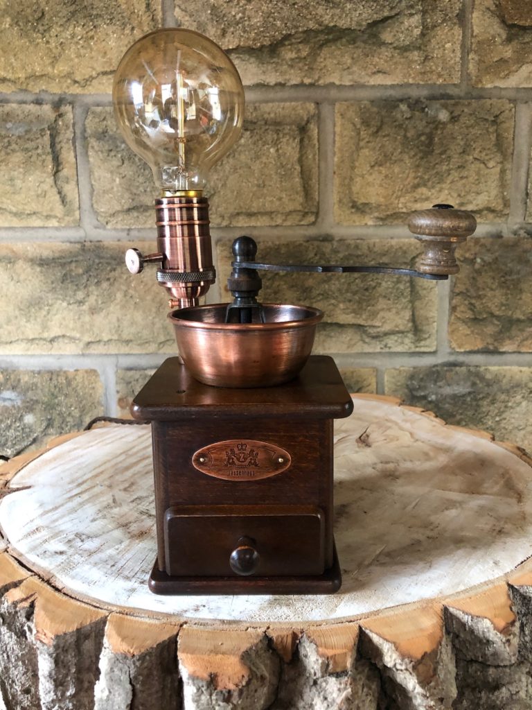 Coffee Grinder Lamp, stirring silver