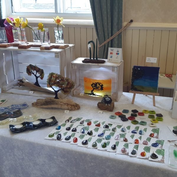 stall set up showing fused glass art
