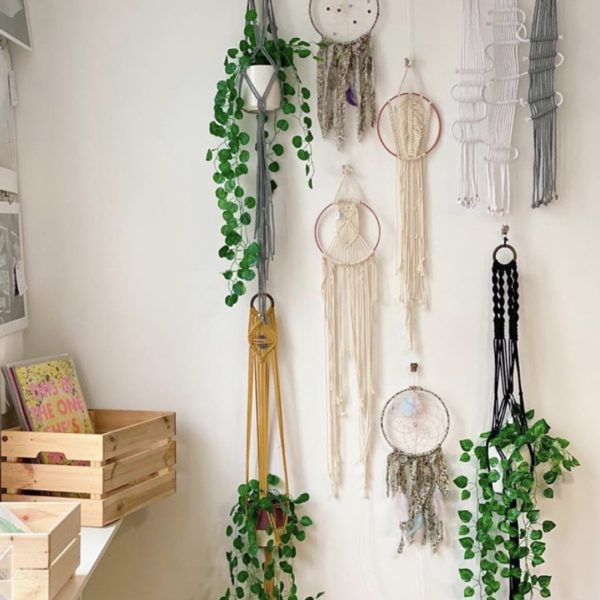 White January, various Macrame Wallhangings, Plant Hangers and Dream Catchers. Pedddle