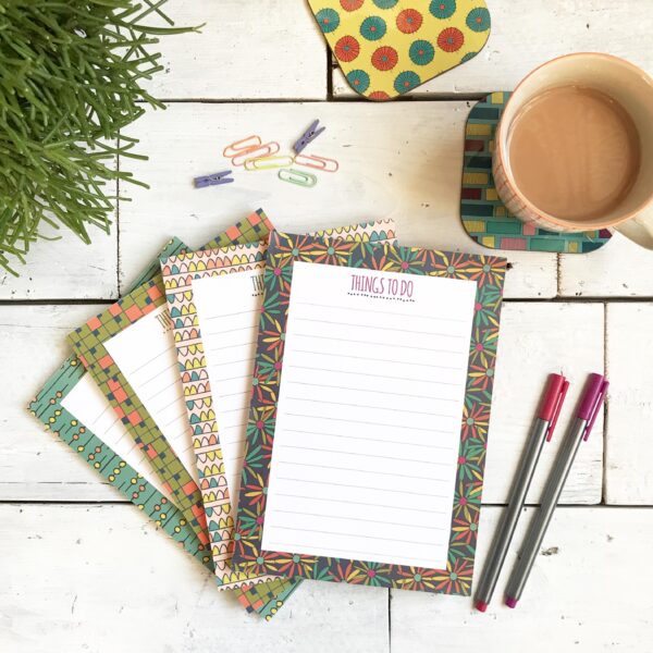 4 patterned A5 To Do List notepads