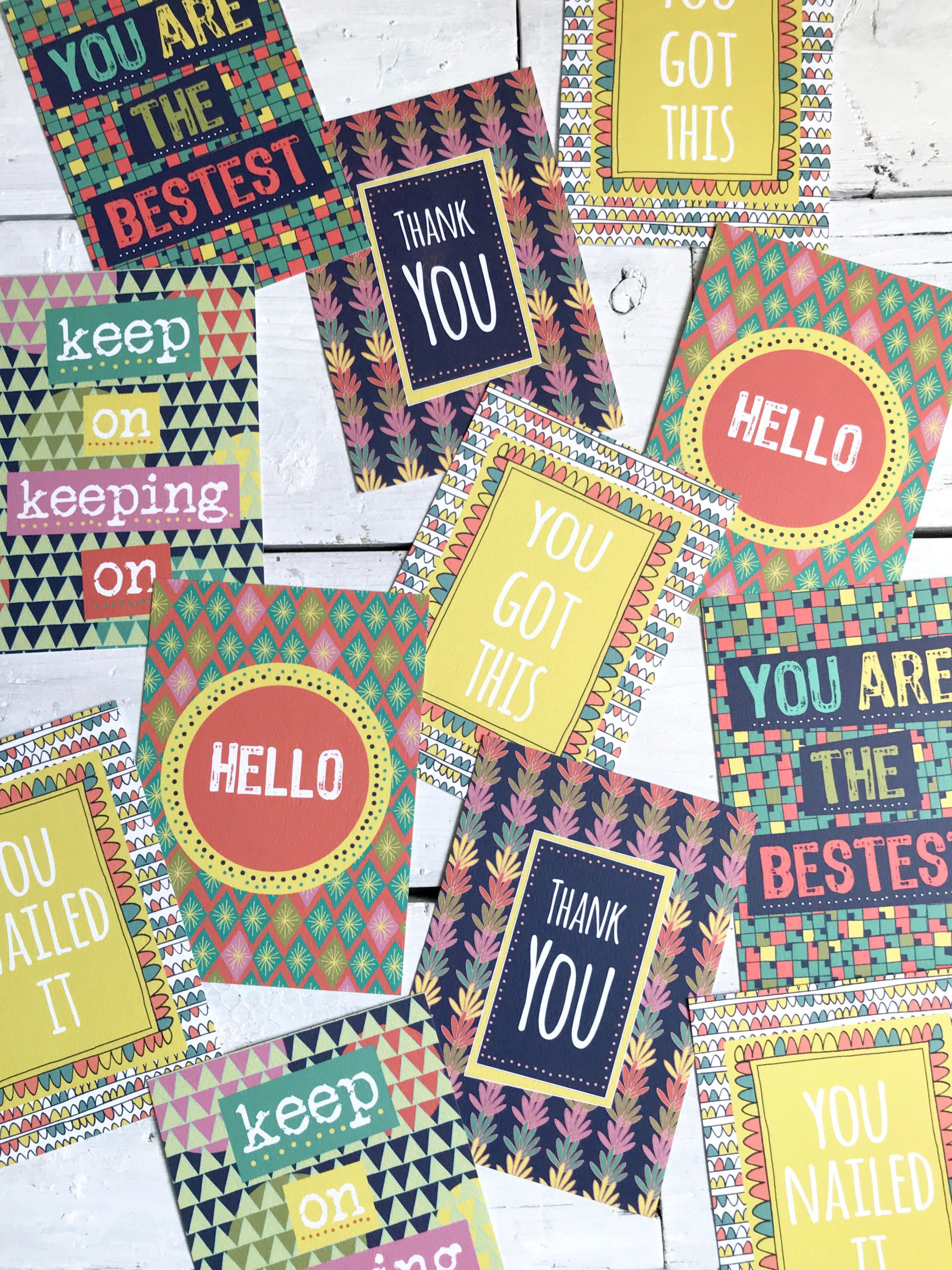 Anna Treliving Design Bright Patterned Motivational Postcards
