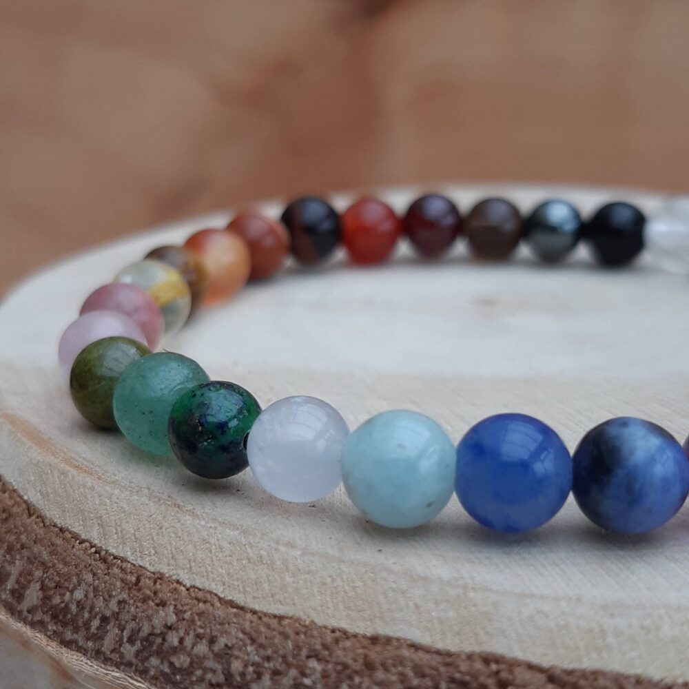 Close up of mini multi chakra bracelet, The Sage Tree Studio