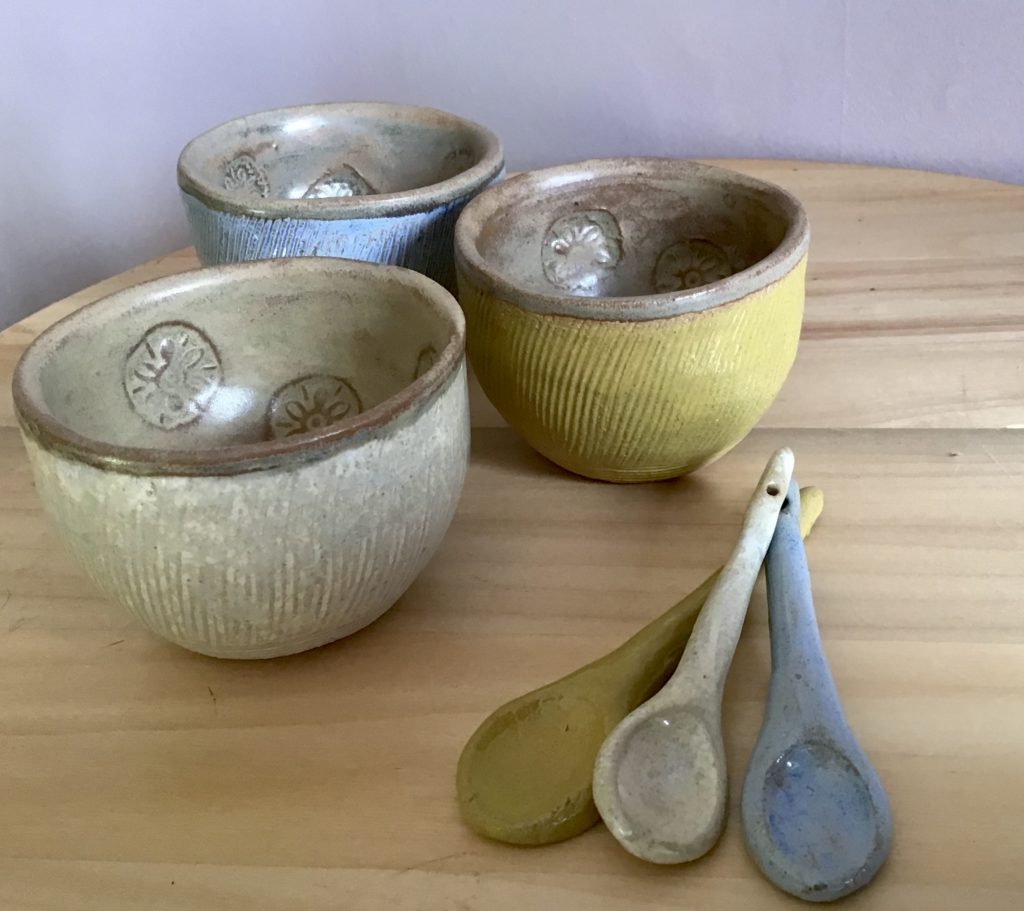 Karin findell ceramics, Small pot and spoon available on Etsy.com/uk/shop/karinfindell in three colours