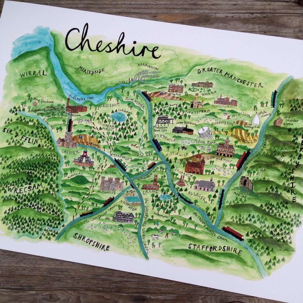 Sophias Illustration, Illustrated Map Of Cheshire