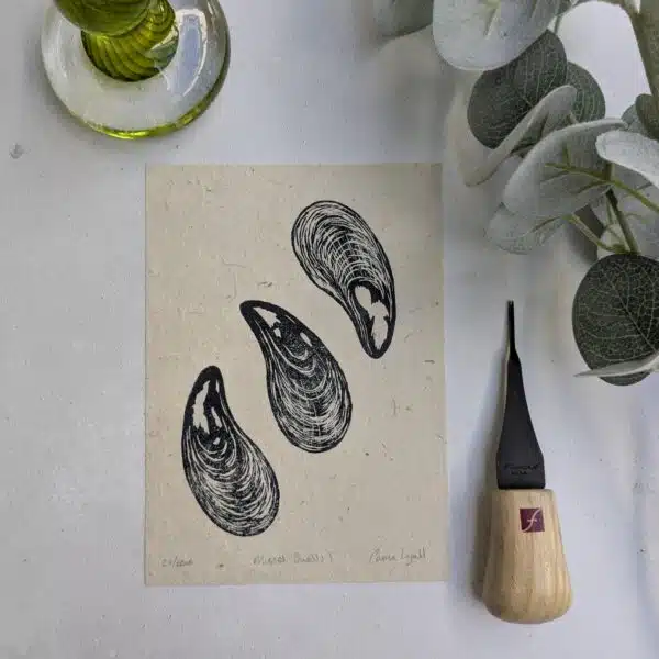 Carrie Lyall Printmaker Mussel Shell Linocut Print
