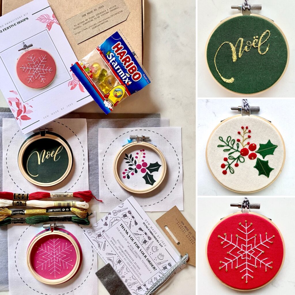 Christmas Embroidery Kit - Sew Made By Jess - 3 Festive Hoops
