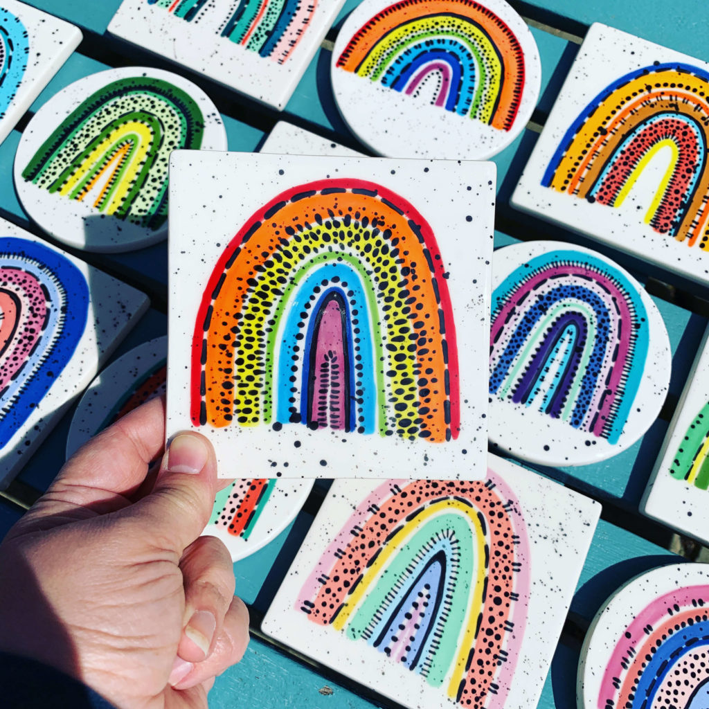 Handmade Ceramic Rainbow Coaster
