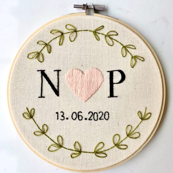 Bespoke Initials and Date Embroidery Hoop