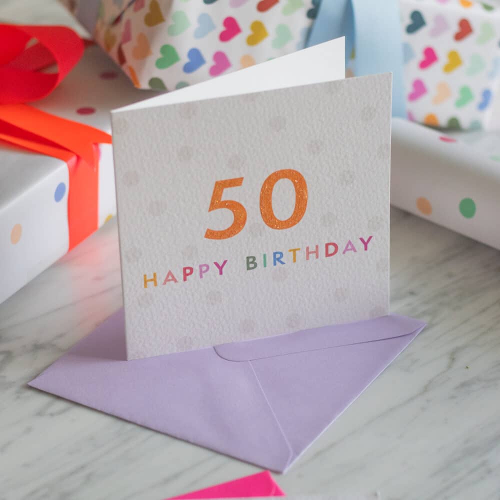 Happy 50th Birthday Orange Glitter Card - Clairabow