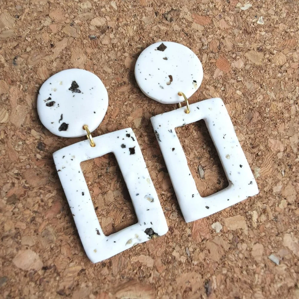 Audrey and george speckled white polymer clay earrings