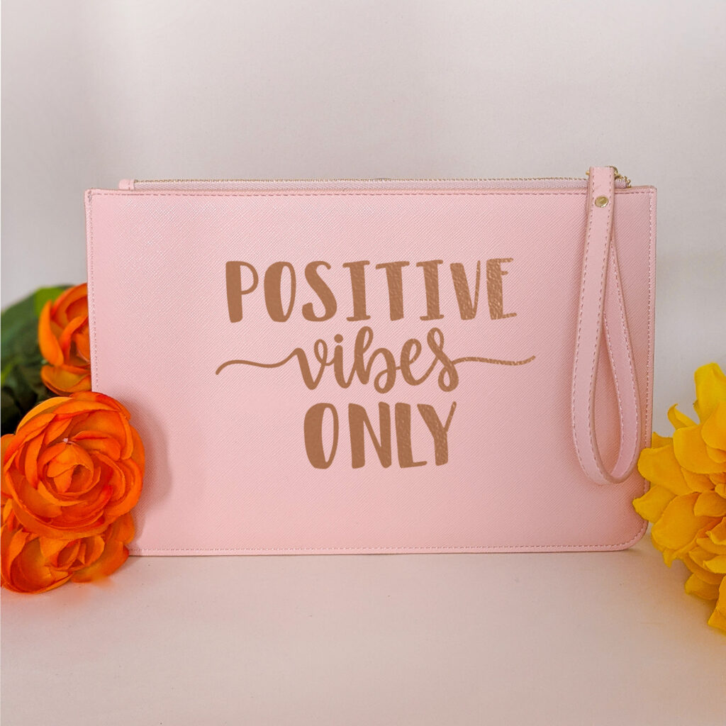 HappyToteQuotes, 'Positive Vibes Only' Clutch Bag
