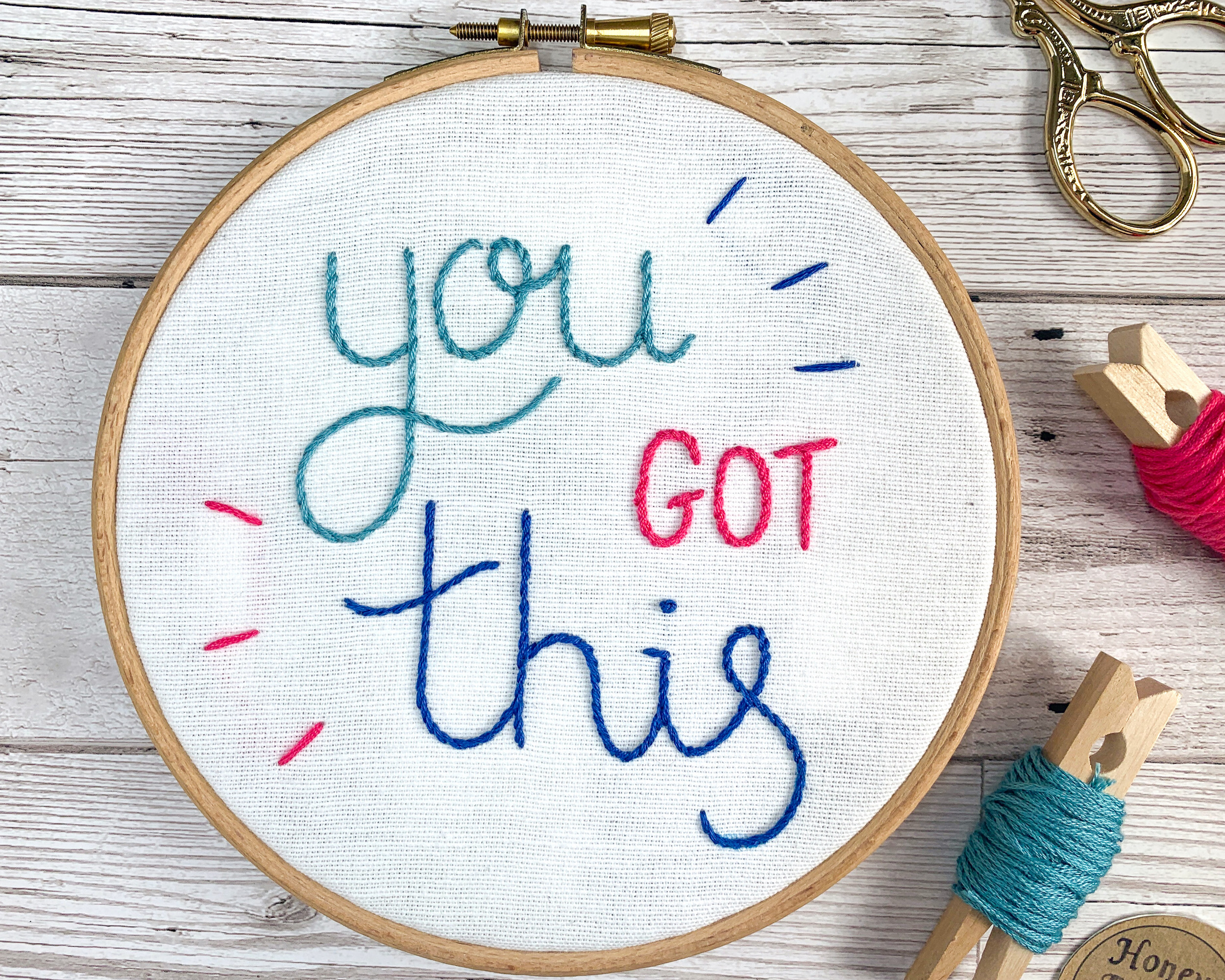 Honey Rhubarb, You got this hand embroidery hoop