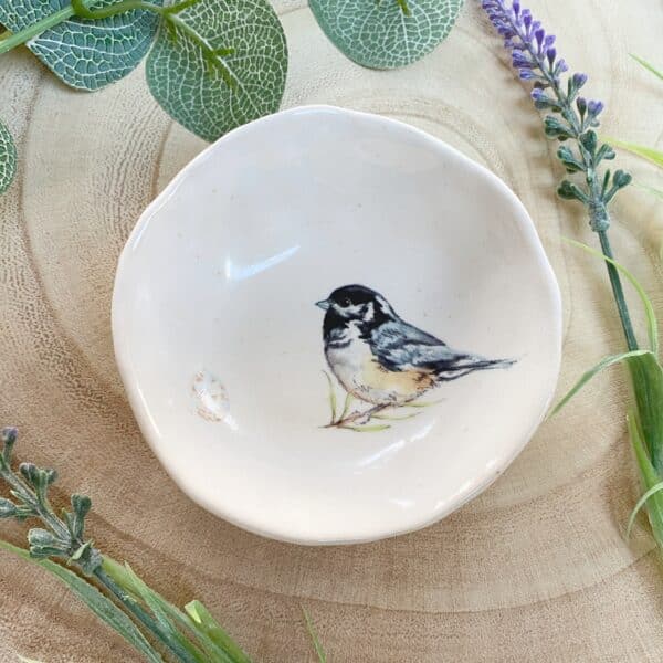 garden bird trinket dish by Laurel Tree Pottery