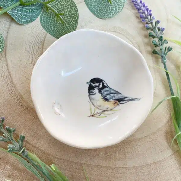 garden bird trinket dish by Laurel Tree Pottery