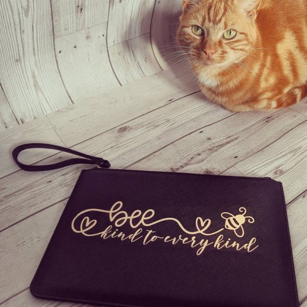 HappyToteQuotes, 'Bee Kind To Every Kind' Faux Leather Clutch Bag