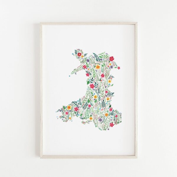 Floral map of Wales, illustrated map, map o gymru