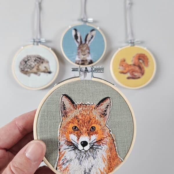 Woodland animal embroidered mini hoops by Lellibelle
