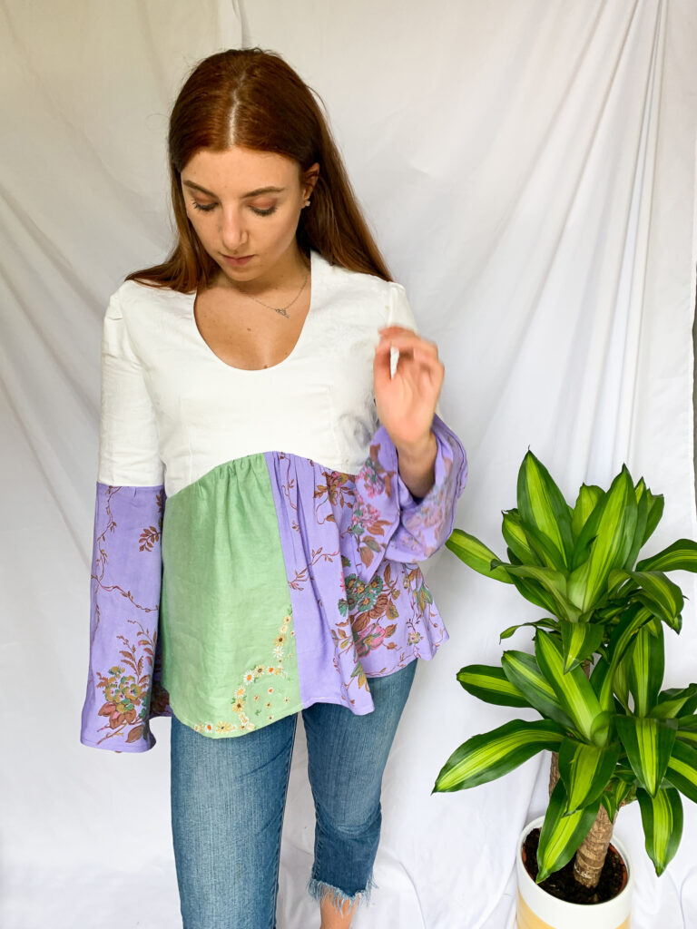 Wild Strings by Eleanor, green, purple and white floaty top