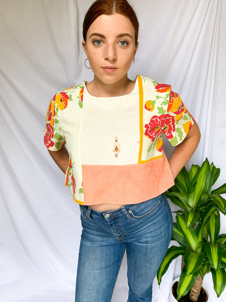 Wild Strings by Eleanor, orange, coral, cream panelled T-Shirt