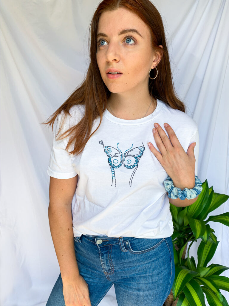 Wild Strings by Eleanor, White T-Shirt with butterfly embroidery