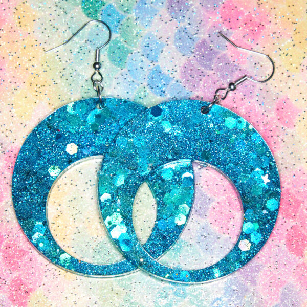 Glitter and Delight, Blue Glitter Dangle Earrings