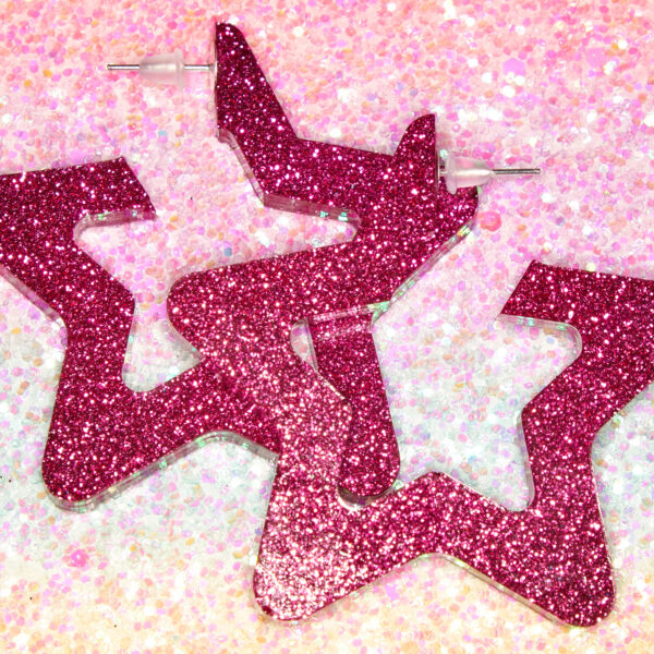 Glitter and Delight, Large Pink Star Stud Earrings