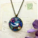 Morris Strawberry Thief pink pendant Bowerbird Jewellery