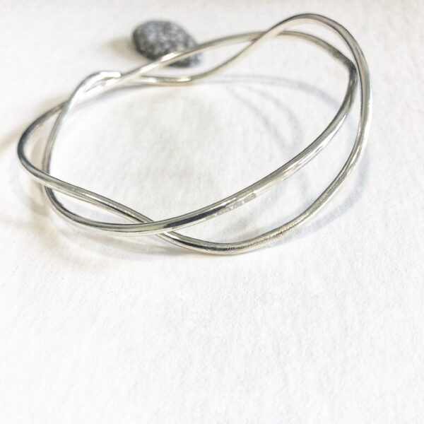 76 Silver, Handcrafted Stirling silver wave bangle / hallmarked bangle / double bangle