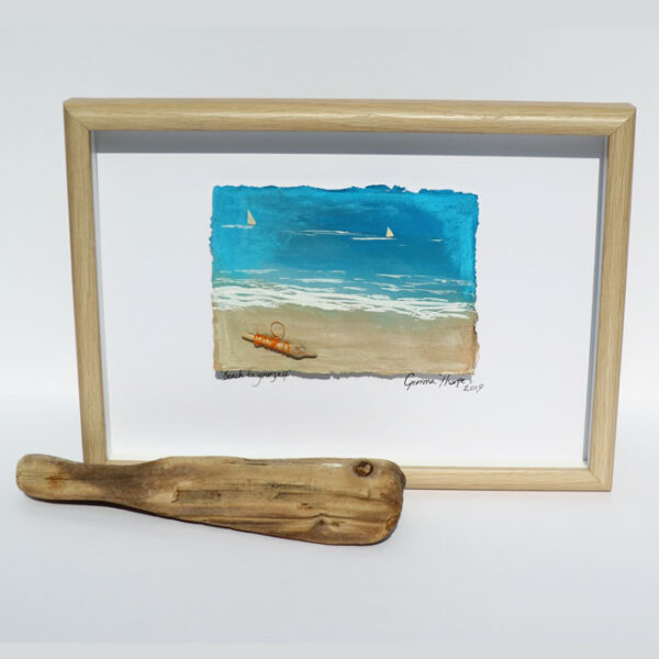 Gemma Thorpe Abstract coastal artwork containing ocean plastic framed