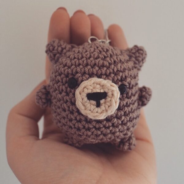 Little Smidge of Happiness, Chubby Brown Bear Crochet Keyring