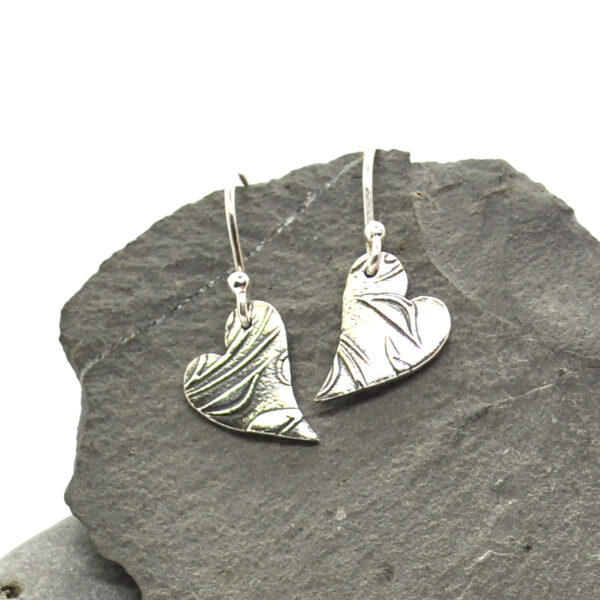 Floral heart drop earrings recycled silver asymetric Mijoux Creations
