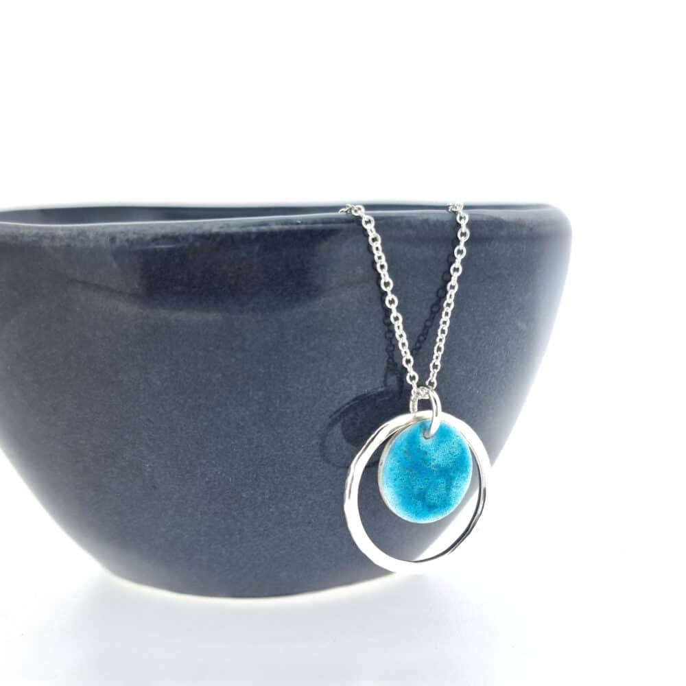 Silver-Nebula-Circle-pendant-necklace-turquoise-enamel-handmade-mijoux-jewellery