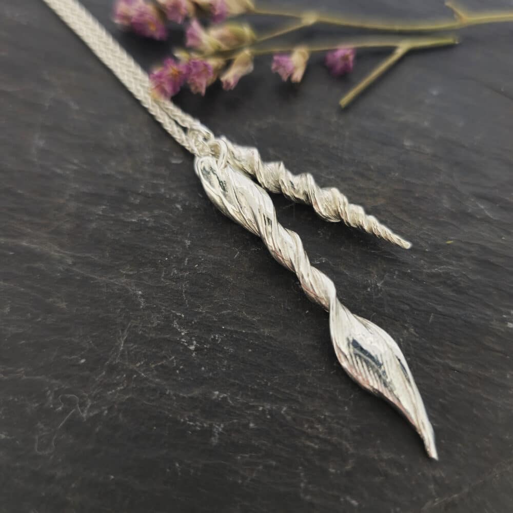 Silver-double-stala-twist-pendant-necklace-long-Mijoux-Creations-jewellery-handmade