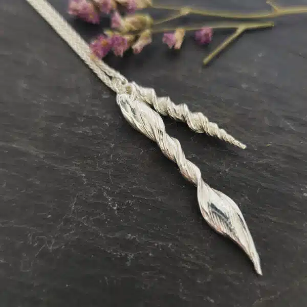 Silver-double-stala-twist-pendant-necklace-long-Mijoux-Creations-jewellery-handmade