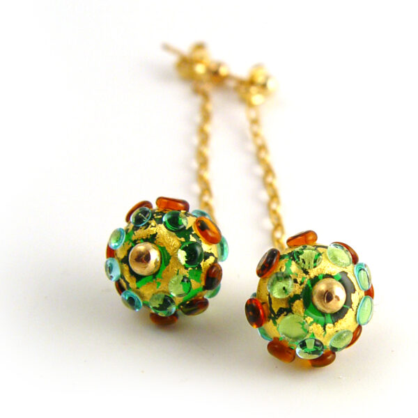 Suzanne Jewellery, Emerald Green, Amber & Gold Lampwork GlassDrop Earrings