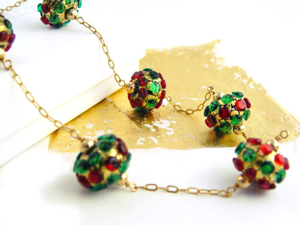 Lampwork Glass Beads & Gold 18" Necklace