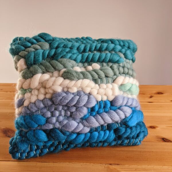 Small Blue Handwoven Cushion by Up North Textile Design