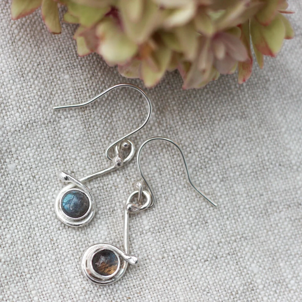 The Little Red Hen Jewellery Silver and Labradorite handmade drop earrings semi-precious earrings