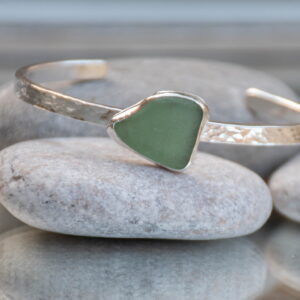 Silver and green seaglass hammered cuff