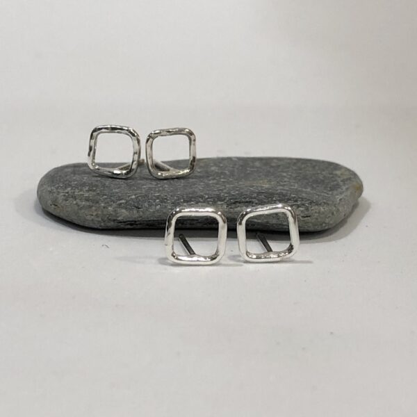 Handmade silver square stud earrings