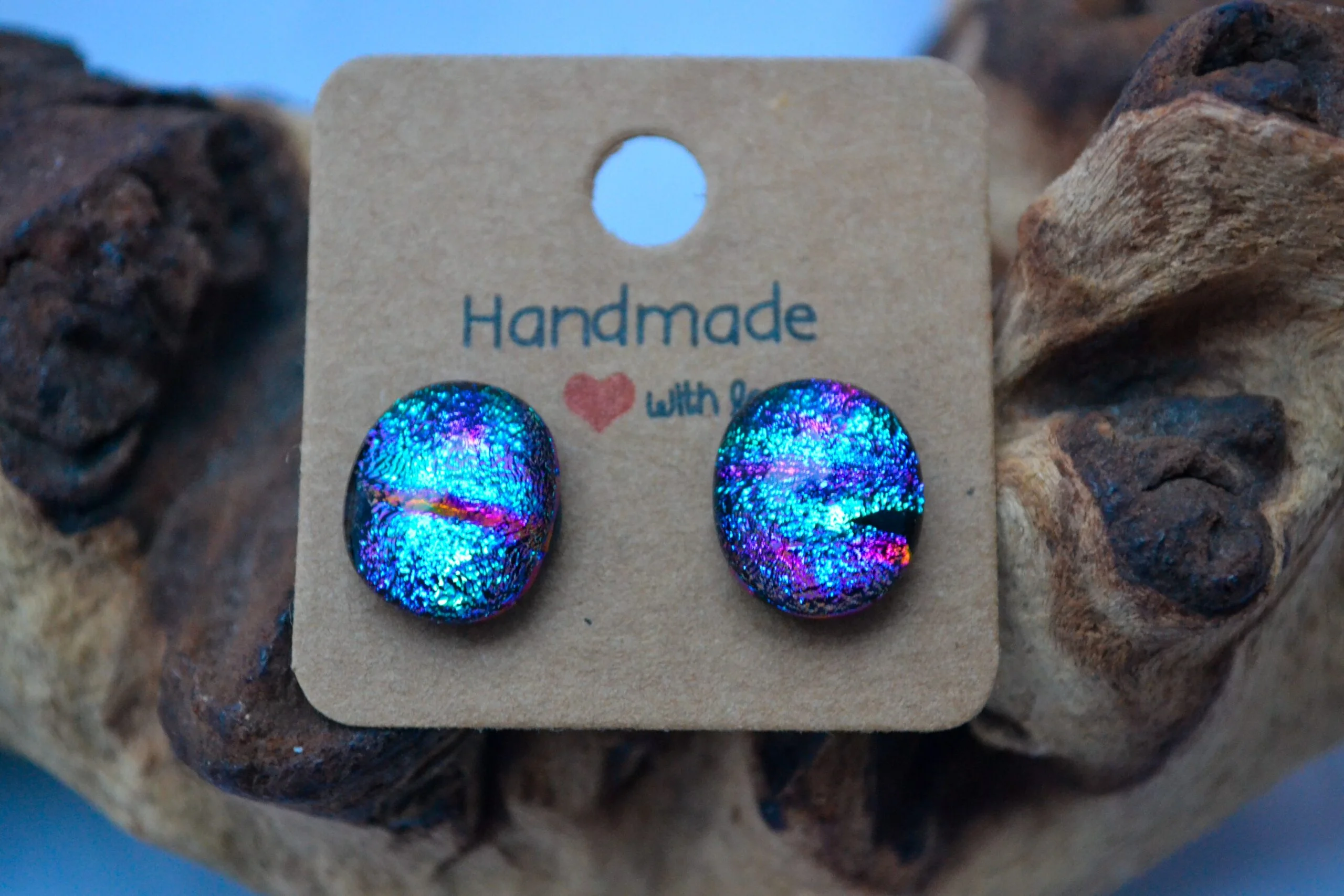 Aria Creations Bohemian Teal Fused Glass Ear Studs