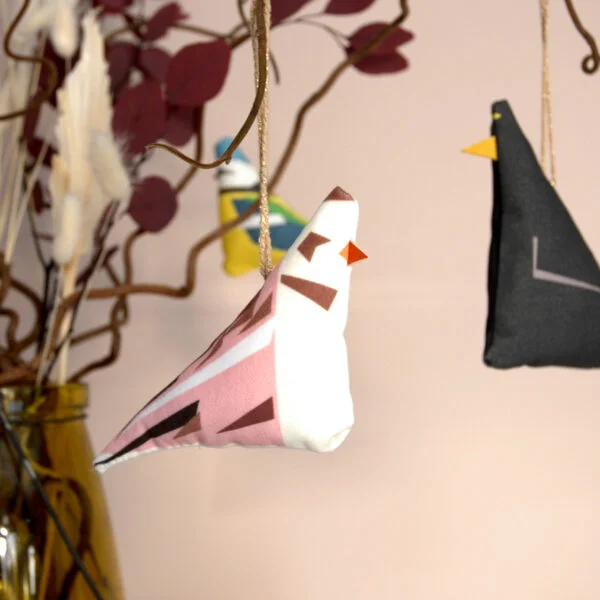 Twenty Birds Velvet bird hanging decoration, snowbunting