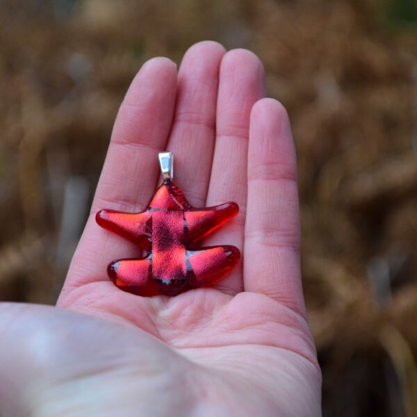 Aria Creations Japanese Maple Leaf Fused Glass Pendant Red