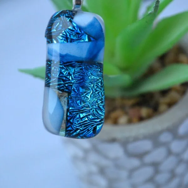 Aria Creations Huka Falls Fused Glass Pendant Blue White